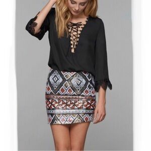 WYLDR tribal Aztec print sequin mini skirt size XS